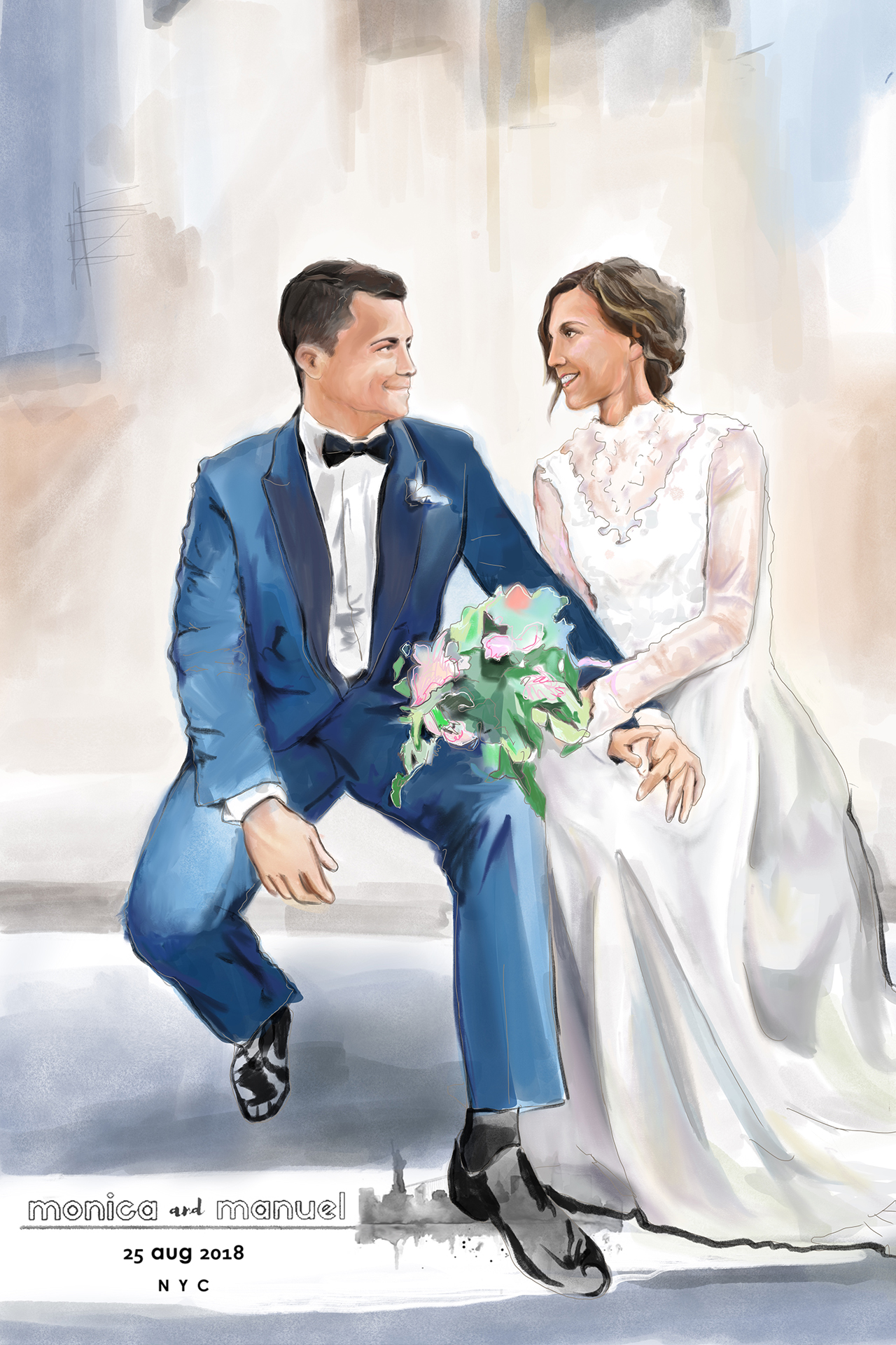 Pencil Wedding Portraits, 100% Hand-Painted By Real Artists