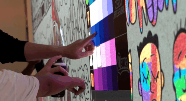 Close-up of guests selecting colors on Nike's digital graffiti wall during NBA All-Star Weekend activation