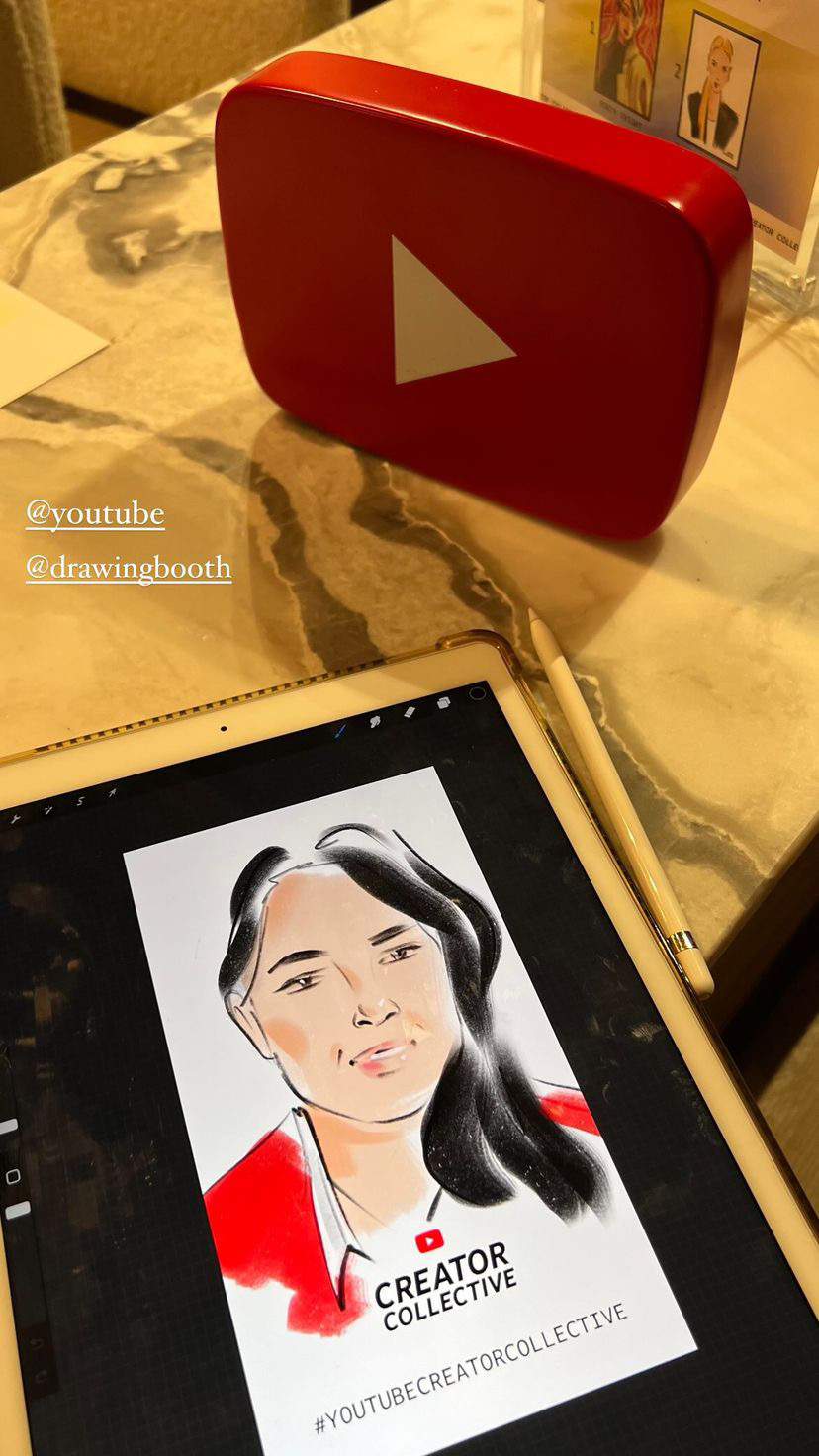 Digital sketch on iPad resting on table at YouTube brand activation in London