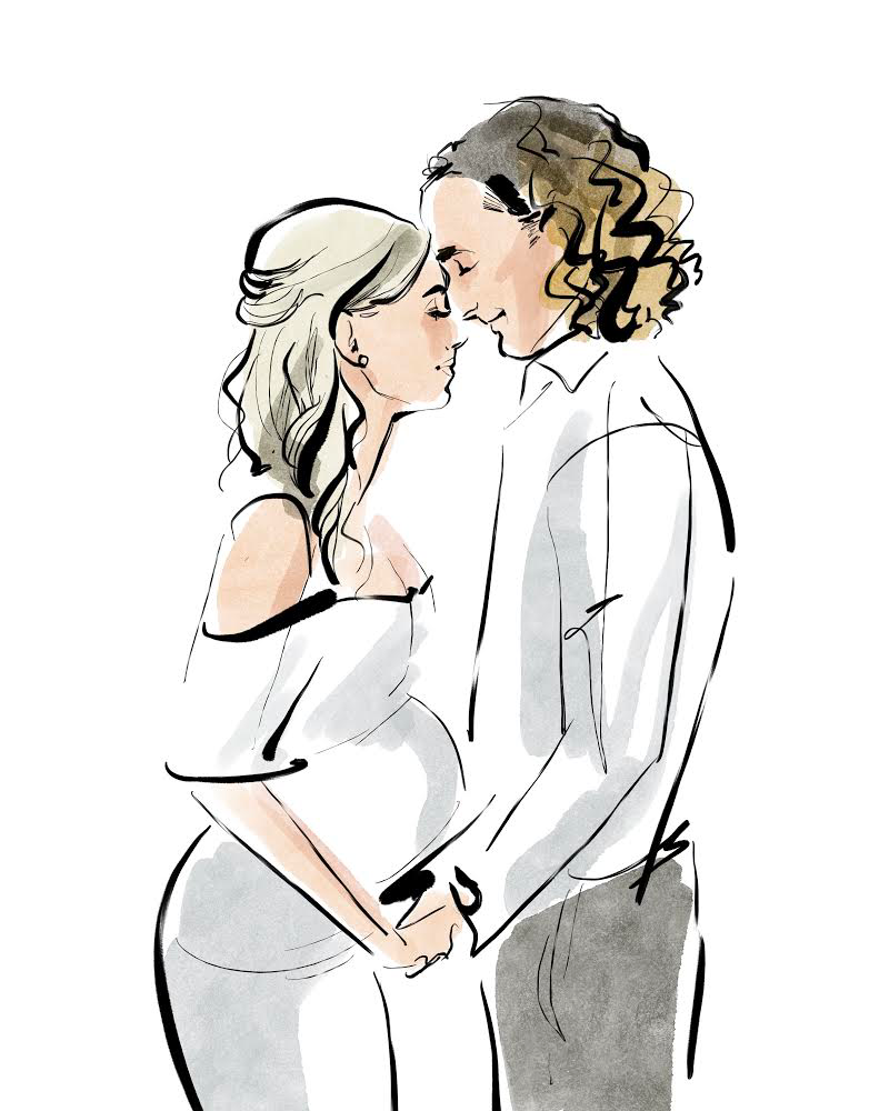 Artists for weddings creating live guest portrait during wedding reception
