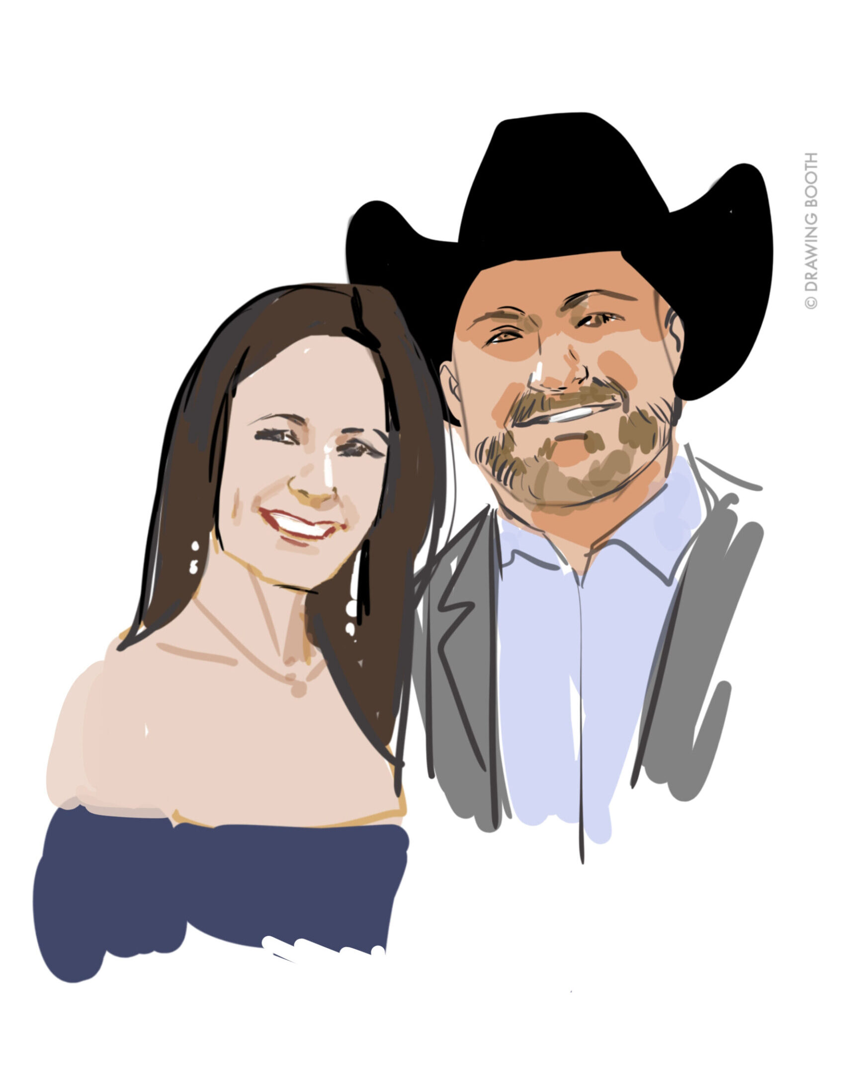 Digital wedding portrait created by NYC wedding sketch artist at a travel destination