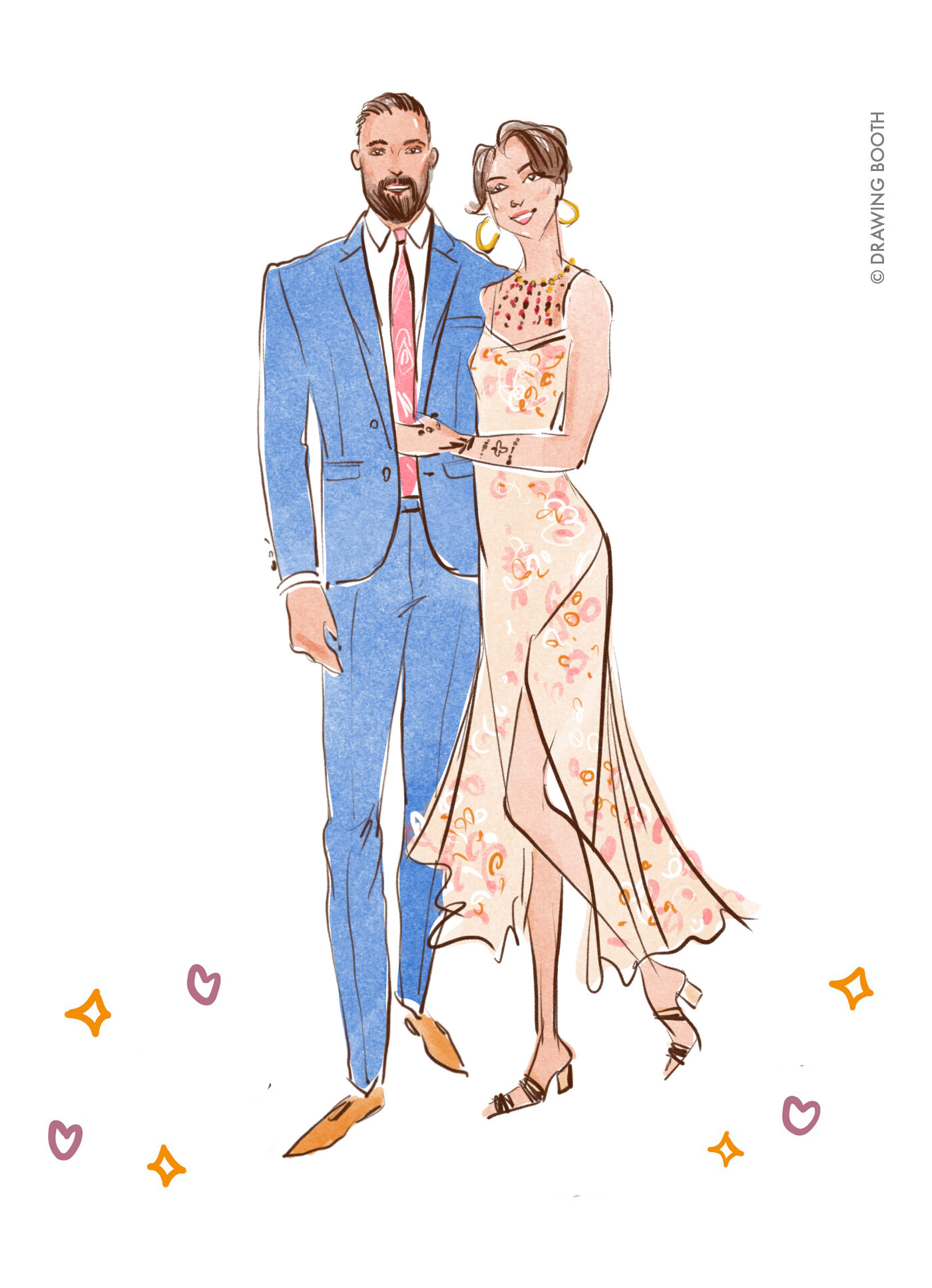 Illustrated portrait of a couple created by a wedding sketch artist