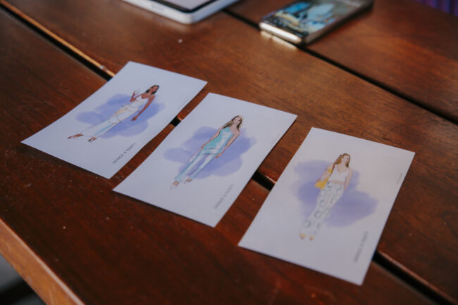 Three finished fashion illustrations branded for the Savage X Fenty summer party